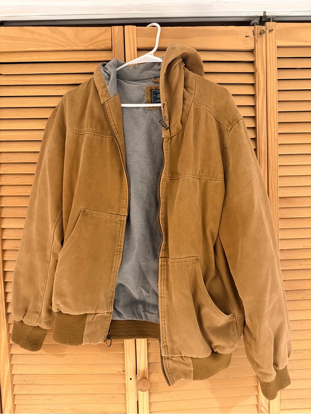 G.H. Bass & Co. Tan Hooded Bomber Jacket with Gray Lining